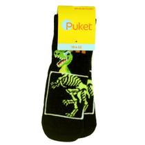 Meia Soquete Puket Brilha no Escuro, T-Rex Ray, Tamanho: 19 a 22, Cor Preto