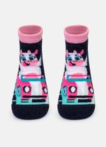 Meia Soquete Puket Cano Médio Bebê Menina Vaca Azul Marinho 15 a 22