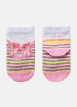 Meia Soquete Puket Cano Médio com Aplique Bebê Menina Listras Rosa Bala 5 a 12 Meses Meia Soquete Puket Cano Médio com Aplique Bebê Menina Listras Rosa Bala 5 a 12 Meses