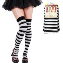 Meia Stocking 7/8 Listrada Preta E Branca Cosplay Anime