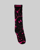 Meia Your Face Cano Alto Smile - Black/ Pink