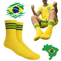 Meias 37 ao 43 Brasil Verde e Amarelo Copa Hexa Adulto Glow Poliamida Toque Macio Confortável Casual