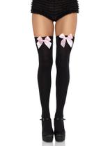 Meias 7/8 Leg Avenue com Laço de Cetim Preto e Rosa