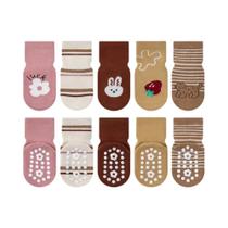 Meias Antiderrapantes Para Meninas Pequenas 5 Pares Com Padrão De Animais De Desenho Animado E Meias Antiderrapantes Para Meninas Pequenas 5 Pares Com Padrão De Animais De Desenho Animado E