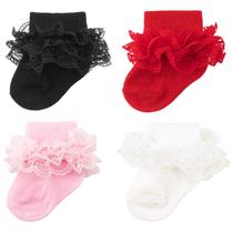 Meias AQOKKA para bebês e meninas, ilhós, babados, renda, comprimento do joelho, pacote com 4