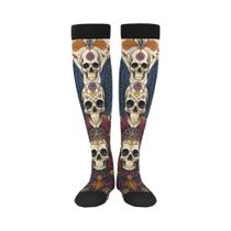 Meias Até O Joelho Com Estampa De Caveira Mexicana Do Dia Dos Mortos Para Homens E Mulheres,
