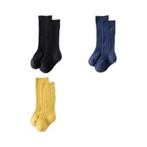 Meias Até O Joelho Para Bebês 3 Pares Algodão Macio Meninas Meninos Listras Espanholas Sólidas 0-8