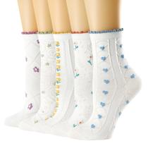 Meias brancas femininas de algodão redondo respiráveis, casuais, pacote com 5 Meias brancas femininas de algodão redondo respiráveis, casuais, pacote com 5