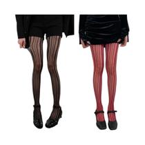 Meias-calças Femininas Da Moda Com Listras Verticais, Em Rede, Elásticas, Vazadas, De Malha Jacquard