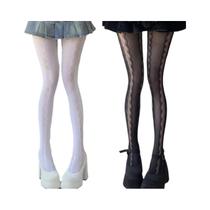 Meias-calças Femininas De Renda Jacquard Com Padrão De Coração, Estilo Japonês Lolita. Meias-calças Femininas De Renda Jacquard Com Padrão De Coração, Estilo Japonês Lolita.