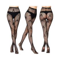 Meias-calças Femininas Sensuais De Rede Com Estampas Góticas Y2K, Flores, Corações E Caveiras, Com Meias-calças Femininas Sensuais De Rede Com Estampas Góticas Y2K, Flores, Corações E Caveiras, Com