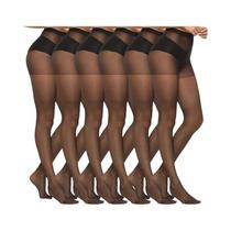 Meias-calças Femininas Ultrafinas De Cintura Alta 20D, 6 Pares, Pretas, De Nylon, Até a Coxa Meias-calças Femininas Ultrafinas De Cintura Alta 20D, 6 Pares, Pretas, De Nylon, Até a Coxa