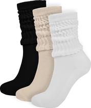 Meias cano médio e cano curto slouch macias BomKinta, 3 pares, tamanho 5-11
