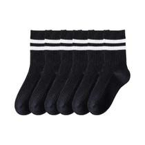 Meias Cano Médio Masculinas 6 Pares Preto Branco Listrado Respirável Casual Primavera Outono De Alta