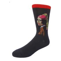 Meias Coloridas Divertidas Obras de Artistas Clássicos - Moça com o Brinco de Pérola (Vermeer)