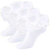 Meias com babados Mini angel Girls Double Lace Frilly, pacote com 3, brancas