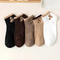 Meias Curtas Femininas Com Estampa De Urso Fofo, 5 Pares, Primavera Verão, Casuais, Tipo Sapatilha Meias Curtas Femininas Com Estampa De Urso Fofo, 5 Pares, Primavera Verão, Casuais, Tipo Sapatilha