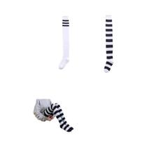 Meias De Algodão Femininas Acima Do Joelho Com Padrão Listrado Colorido Preto Branco Azul Para Uso