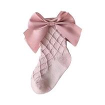 Meias De Algodão Macio Para Meninas, Com Laço, Até O Meio Da Panturrilha, Cores Sólidas, Moda