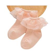 Meias De Algodão Para Bebê Menina Com Renda E Babados, Estilo Princesa Coreana, Cor Sólida, Cano