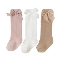 Meias De Algodão Para Meninas Até O Joelho Com Laço Grande Para Bebês E Crianças Pequenas, Estilo Meias De Algodão Para Meninas Até O Joelho Com Laço Grande Para Bebês E Crianças Pequenas, Estilo
