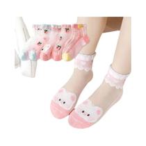 Meias De Algodão Respiráveis Para Meninas, 5 Pares, Meias Curtas De Verão Com Renda E Estampa De Meias De Algodão Respiráveis Para Meninas, 5 Pares, Meias Curtas De Verão Com Renda E Estampa De