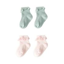 Meias De Bebê Antiderrapantes Com Renda Para Meninas 0-6 Meses 2 Pares Meias Infantis Em Cores Meias De Bebê Antiderrapantes Com Renda Para Meninas 0-6 Meses 2 Pares Meias Infantis Em Cores