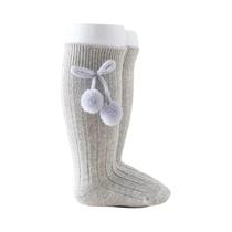 Meias De Bebê Unissex De Algodão Com Pom-Pom E Laço Decorativo, Elásticas, Quentes E Casuais, Meias