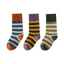 Meias De Cano Médio Com Listras Duplas Para Meninos E Meninas, 3 Pares, Confortáveis, Respiráveis,