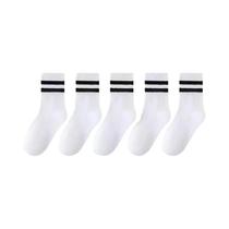 Meias De Cano Médio Listradas Em Preto E Branco, Respiráveis, 3, 4, 5, 6 Pares, Primavera, Outono,