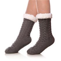 Meias de chinelo SDBING de inverno forradas de lã para mulheres, cinza, tamanho 6-10