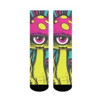 Meias De Cogumelo Amarelo Neon Com Graffiti De Desenho Animado Para Homens, Cogumelos Coloridos E Meias De Cogumelo Amarelo Neon Com Graffiti De Desenho Animado Para Homens, Cogumelos Coloridos E