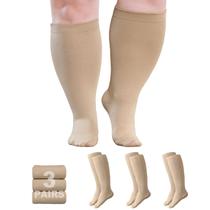 Meias de compressão AMITOFO Plus Size 20-30 mmHg 3 pares 2XL bege