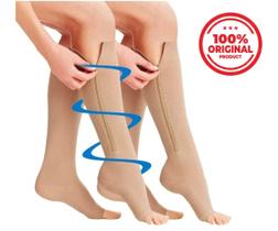 Meias De Compressão C/ Zíper Tratamento para Varizes Edema Trombose e Pernas Inchadas Unissex