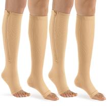 Meias de compressão com zíper de bropite, bico aberto, 15-20 mmHg, unissex