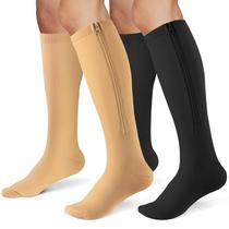 Meias de compressão FOFLORA Zipper para mulheres e homens, 2 pares