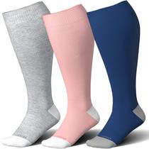 Meias de compressão LEVSOX Wide Calf 15-20mmHg para mulheres rosa