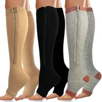 Meias de compressão Wnicdvi Zipper 15-20 mmHg, bico aberto, 3 pares Meias de compressão Wnicdvi Zipper 15-20 mmHg, bico aberto, 3 pares