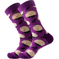 Meias de Halloween, algodão roxo, morcego, lua, padrão adulto