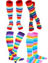 Meias de joelho SATINIOR Rainbow Listradas para mulheres e meninas x4