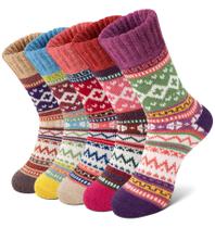 Meias de lã Ysense Winter Warm para mulheres, pacote com 5 multicoloridas