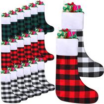Meias de Natal BBTO 24 peças Buffalo Xadrez de 51 cm de algodão Meias de Natal BBTO 24 peças Buffalo Xadrez de 51 cm de algodão