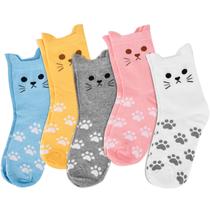 Meias de Natal com Estampa de Gato Ulrhpc - Pacote com 5 Pares - Presente Feminino