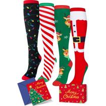 Meias de Natal HAPPYPOP para Meninas (4-6 anos) - Pacote com 4 Meias de Natal HAPPYPOP para Meninas (4-6 anos) - Pacote com 4