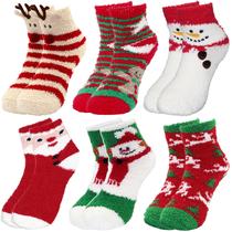 Meias de Natal Joffetii Fuzzy - 6 Pares para Mulheres e Meninas