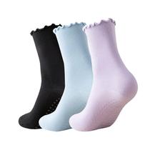 Meias de Pilates Ceeon, 3 pares de meias antiderrapantes para ioga com babados para mulheres