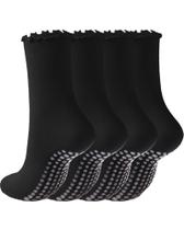 Meias de Pilates REACH STAR, 4 pares, antiderrapantes, com babados pretas Meias de Pilates REACH STAR, 4 pares, antiderrapantes, com babados pretas