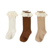 Meias De Renda Até O Joelho Para Meninas Bebês, 3 Pares, Tecido Macio Para Crianças De 1 a 6 Anos,