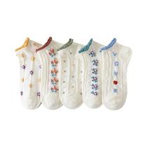 Meias De Tornozelo Femininas Com Desenhos Engraçados, 5 Pares, Estampa De Coração, Algodão, Corte