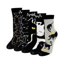 Meias De Tornozelo Femininas Com Estampa De Gato Preto, Respiráveis E Absorventes De Suor, Algodão Meias De Tornozelo Femininas Com Estampa De Gato Preto, Respiráveis E Absorventes De Suor, Algodão